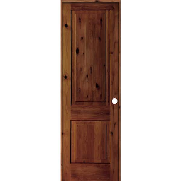 Krosswood Doors 30 in. x 96 in. Rustic Knotty Alder Wood 2-Panel Left-Hand/Inswing Red Chestnut Stain Single Prehung Interior Door