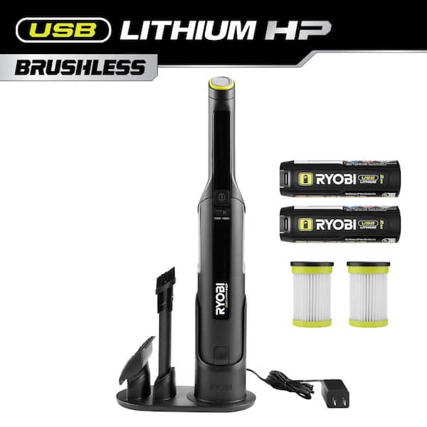 USB Lithium HP Compact Hand Vacuum Cleaner Kit with (2) USB Lithium 2.0 Ah Batteries, and Charger and Filters (2-Pk)