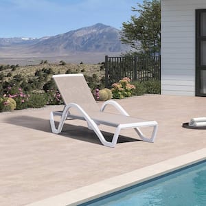 Patio Chair Set Plastic Outdoor Chaise Lounge Chairs for Outside Beach in-Pool Lawn Poolside, Beige