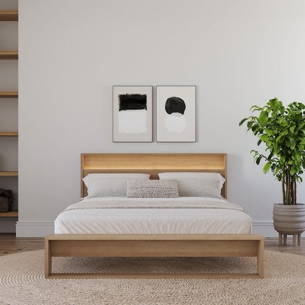 Nexera Gael Brown Oak Frame Queen Size Slatted Platform Bed and