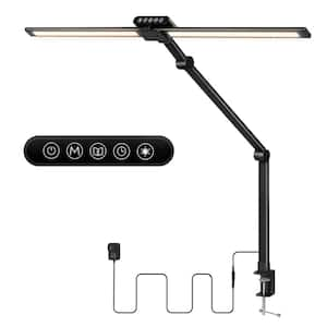 30 in. Black 2-Head Integrated LED Adjustable Swing Arm Plug-in Dimmable and Flexible Clip-on Desk Lamp with Clamp