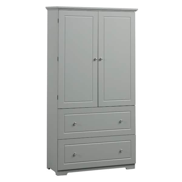 62.3 in. H Gray Wide Storage Cabinet with Adjustable Shelves Bathroom Cabinet Wooden Floor Cabinet with 2-Drawers