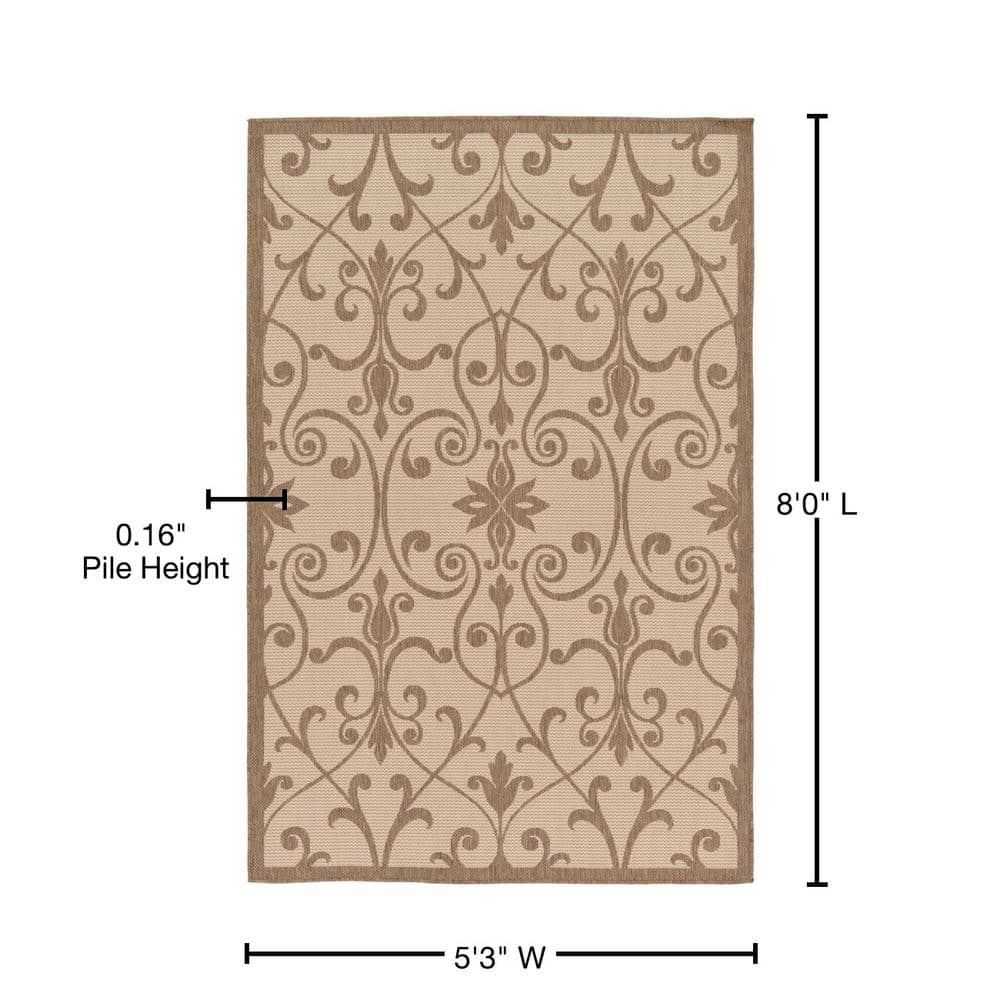 Brown and Beige Rectangular Synthetic Outdoor Area Rug