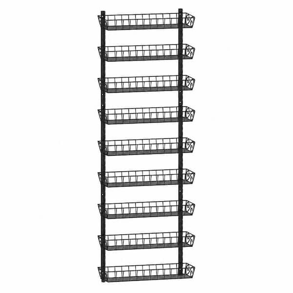 9-Tier Black Wall Mount Multi-Purpose Spice Rack Organizer Adjustable Shelves for Kitchen Bedroom Bathroom