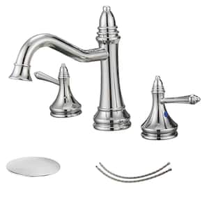 8 in. Waterfall Widespread 2-Handle Bathroom Faucet With Pop-up Drain Assembly in Spot Resist Polished Chrome