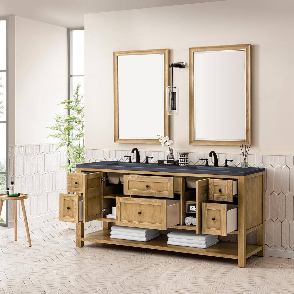 Breckenridge 72" Light Natural Oak Double Vanity Base with Matte Black Knobs