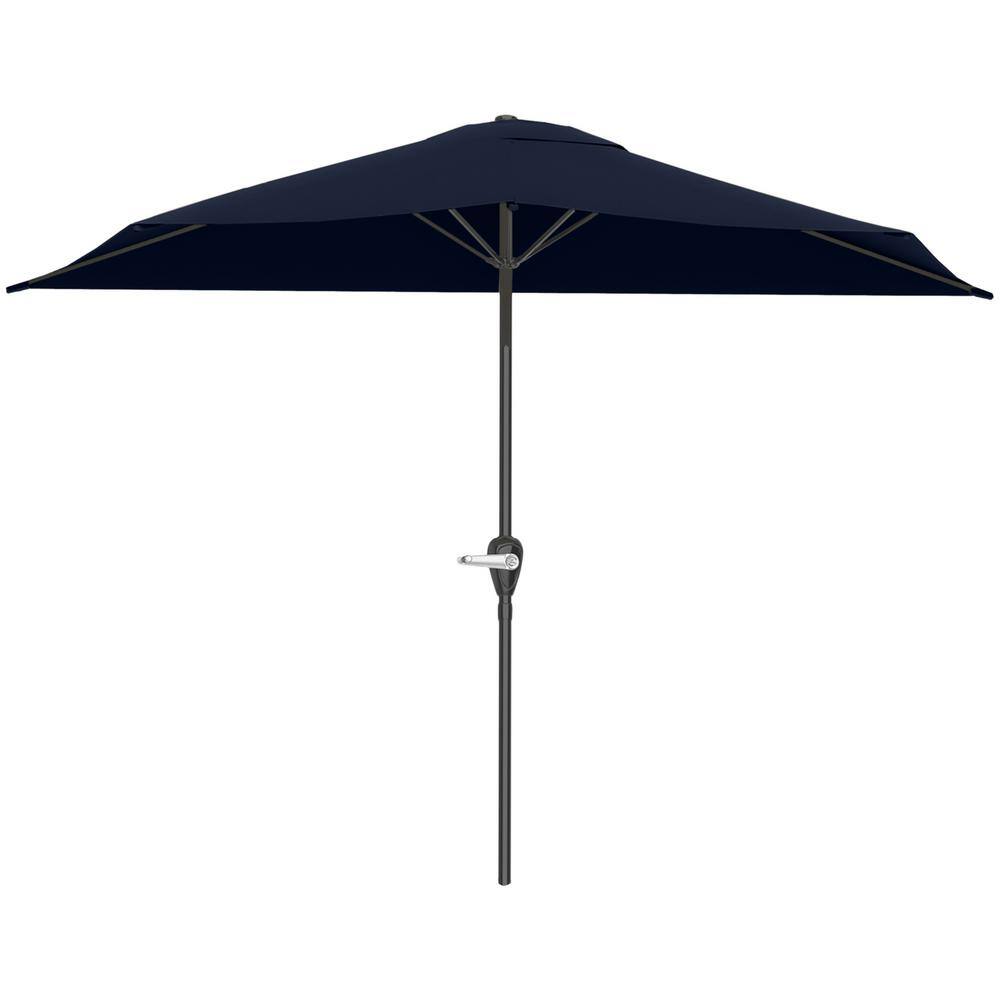Navy Blue 9ft Half Round Steel Patio Umbrella