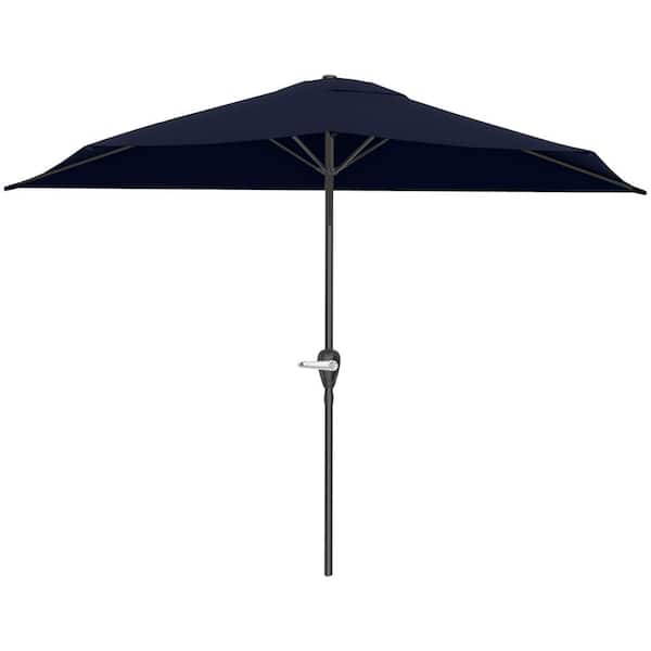 Pure Garden 9 ft. Half Market Outdoor Patio Umbrella with Easy Crank - Navy