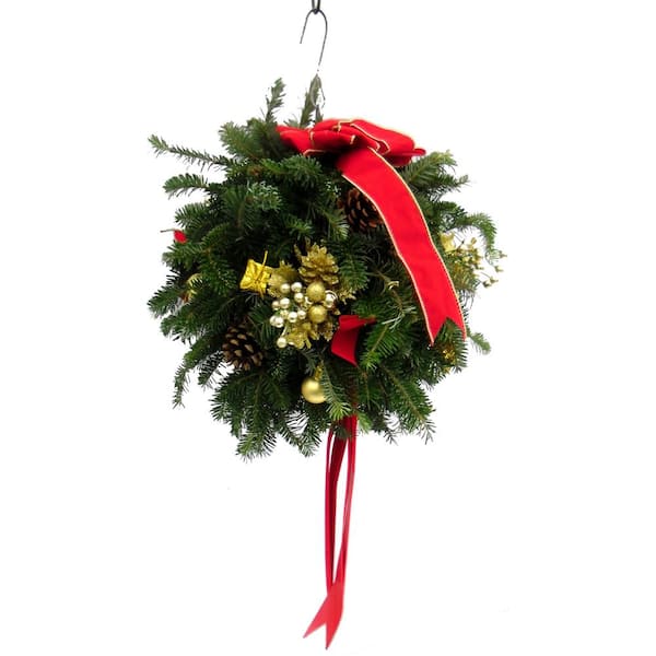 Unbranded 14. in. Kissing Ball Wreath from Fresh Frasier Fir Cuttings with Decorations