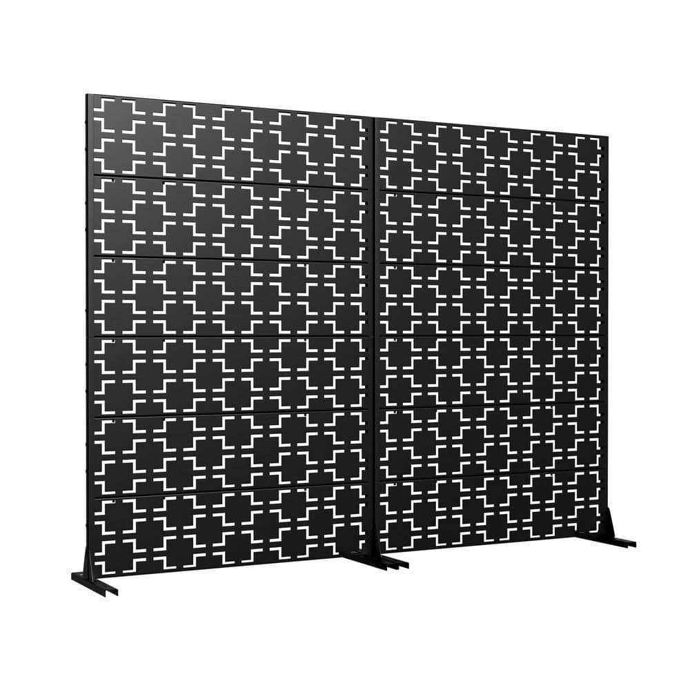 Outdoor Privacy Fence 47 in. L x 16 in. W x 72 in. H Black Galvanized Steel Garden Privacy Screen Set Of 2 price history on PriceWatchPro