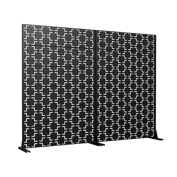 Outdoor Privacy Fence 47 in. L x 16 in. W x 72 in. H Black Galvanized Steel Garden Privacy Screen Set Of 2