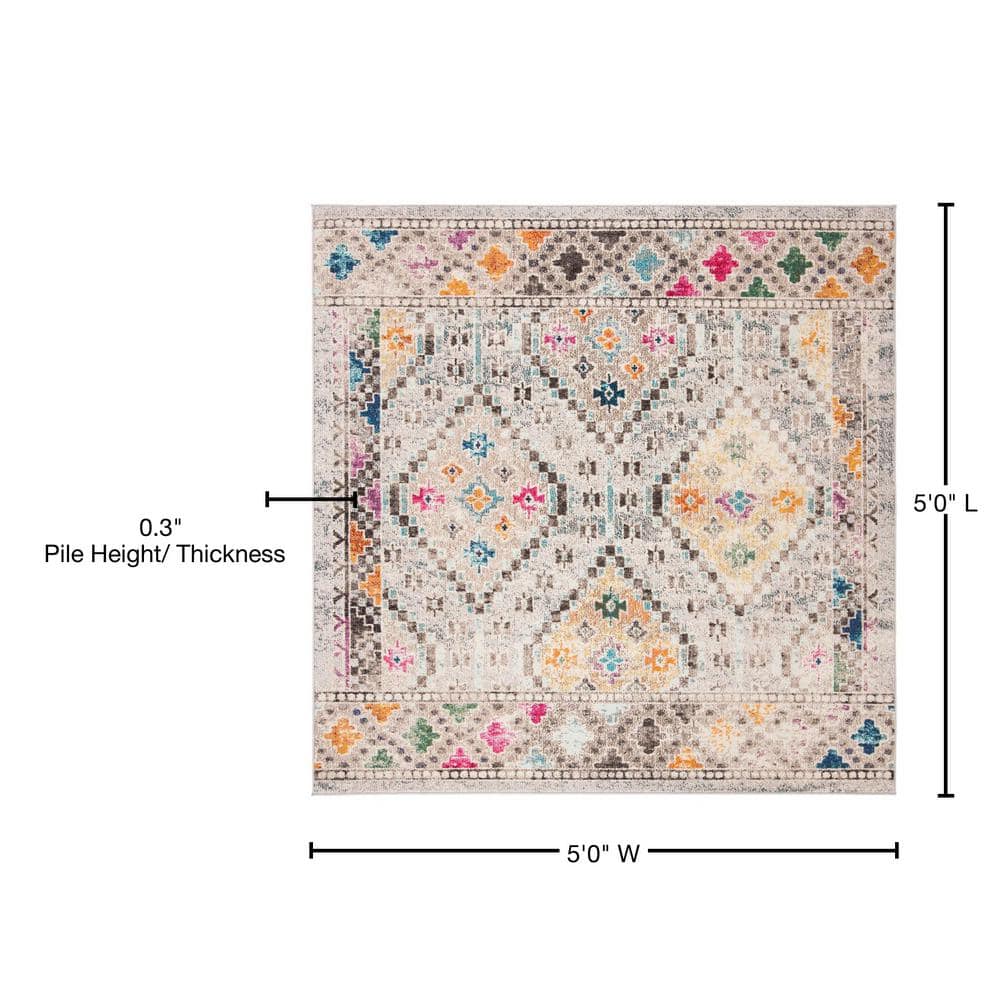 Hand-Knotted Grey and Yellow Square Synthetic Rug