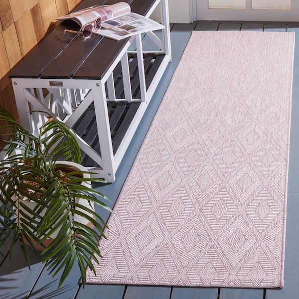 Courtyard Pink 2 ft. x 8 ft. Solid Color Diamond Indoor/Outdoor Runner Rug