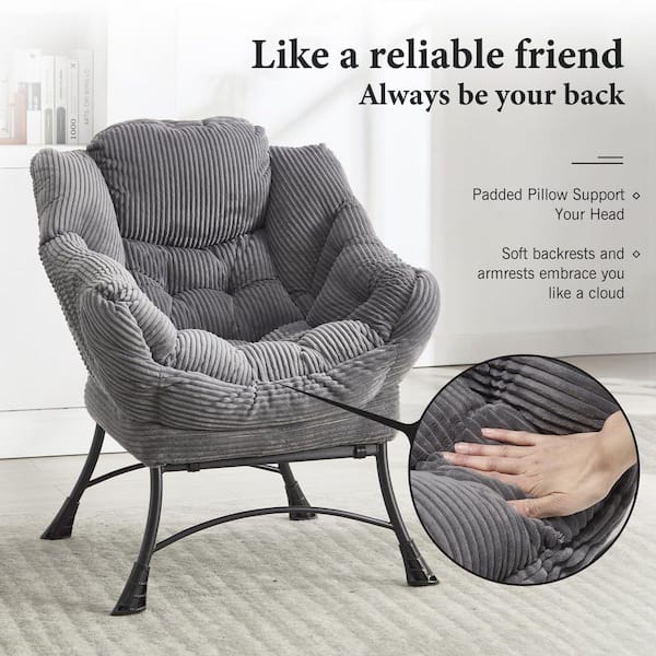 HOMEFUN Modern Comfy Grey Corduroy Lazy Accent Arm Chair