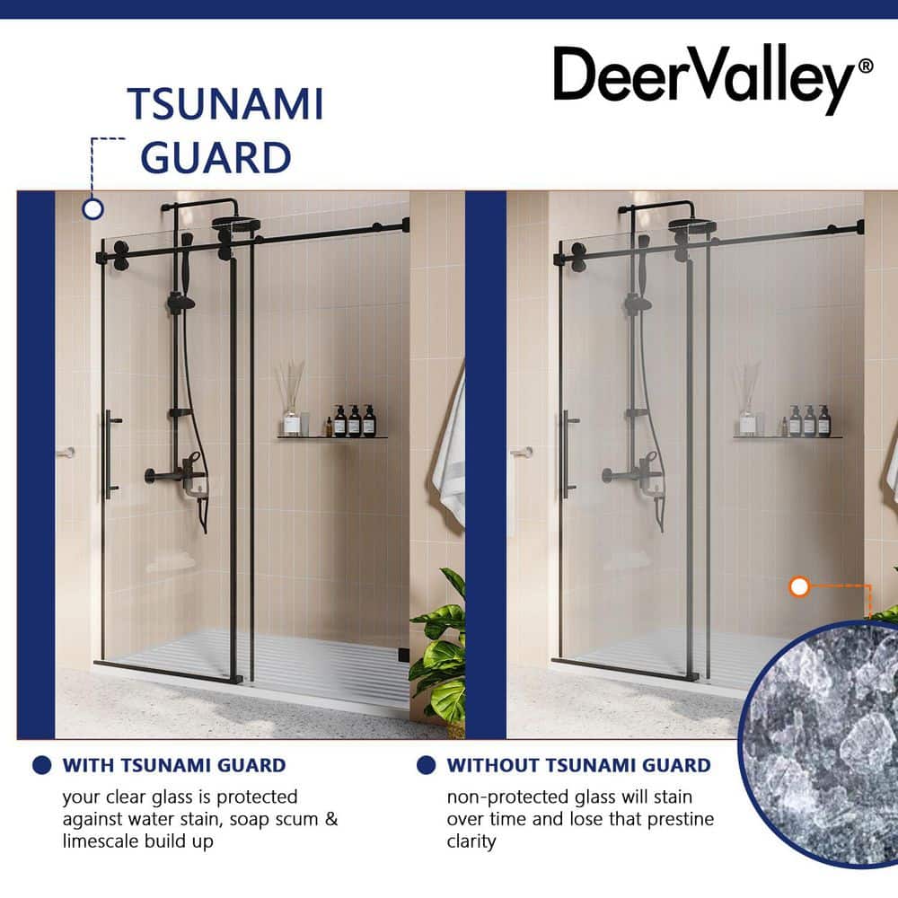 Concord Black Frameless Sliding Shower Door with Tempered Glass