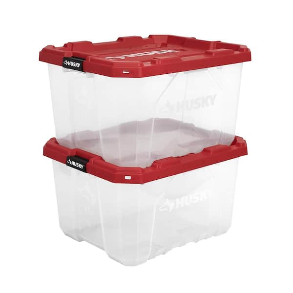 Husky - 27 Gal. Pro Grip Storage Tote in Clear with Red Lid
