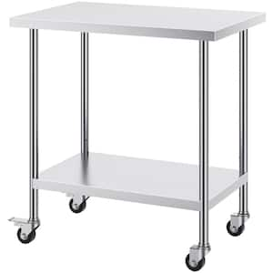 24 x 36 x 38 In. Stainless Steel Work Table, Heavy Duty Kitchen Prep Table with 4 Wheels & 3 Adjustable Shelves