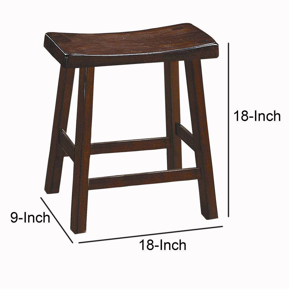 Warm Cherry Brown 18" Wooden Saddle Seat Counter Stools, Set of 2