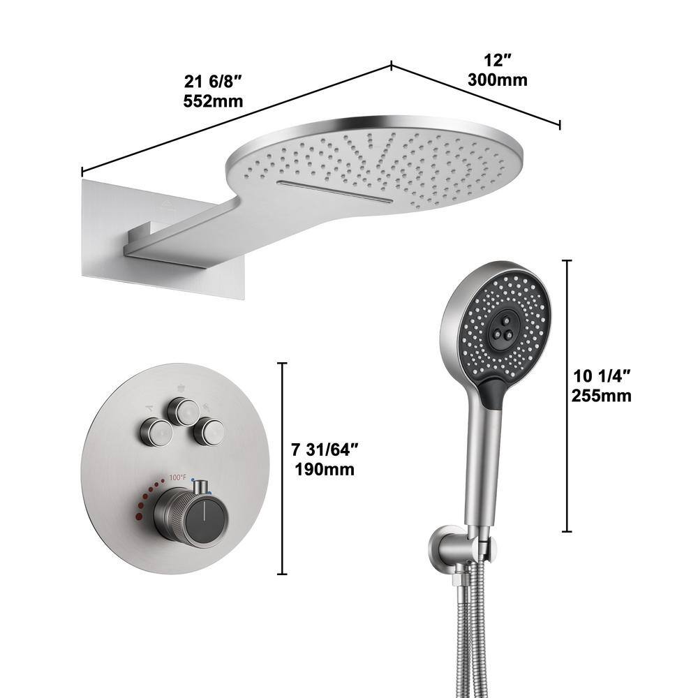 Brushed Nickel Multi-Head Thermostatic Rain Shower System