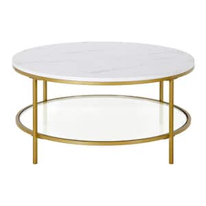 Sivil 36 in. Gold and Faux Marble Circle Coffee Table