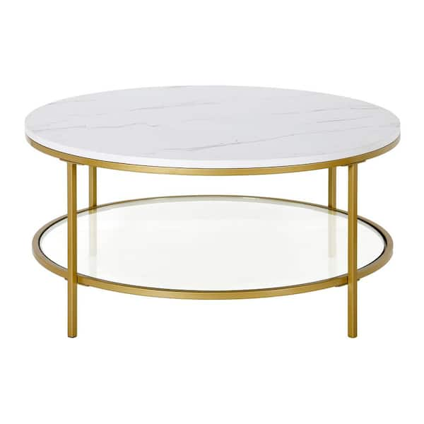 MEYER&CROSS Sivil 36 in. Gold and Faux Marble Circle Coffee Table ...