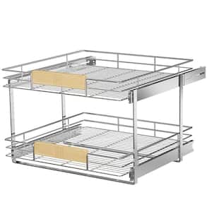 Space Saver Silver Metal Pull-Out Organizer for Kitchen Wooden Handle Slide Out Storage