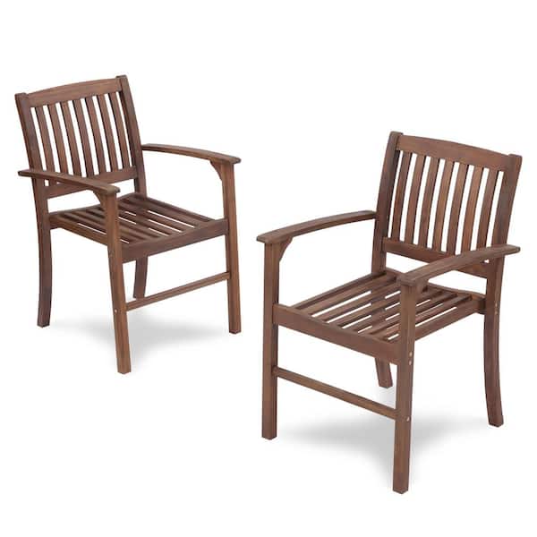 Brown Acacia Wood Outdoor Lounge Chair Set of 2