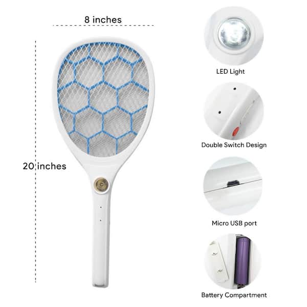 Mosquito Swatter USB Rechargeable Electric Flies Insect Killer Bug Zapper Racket 