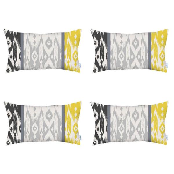 MIKE & Co. NEW YORK Ikat (Set of 4) Gray and Yellow Lumbar 12 in. x 20 in. Boho Throw Pillow Covers