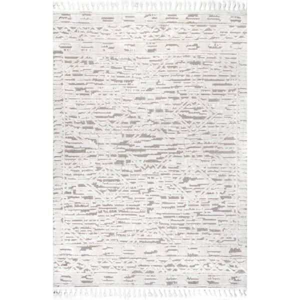 nuLOOM Opal Moroccan Diamond Tassel Area Rug Beige 5 ft. x 8 ft. Area