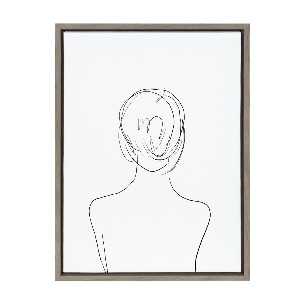 Minimalist Woman Line Art Print on Canvas with Gray Frame, 18x24