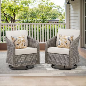 Nyajiah Wicker Outdoor Rocking Chair with Beige Cushions (2-Pack)