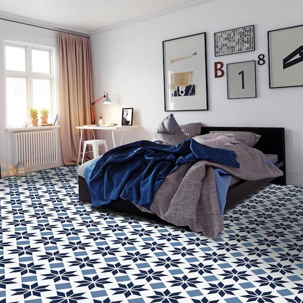 Retro 12 in. W x 12 in. L Starlight Blue/Grey Peel and Stick Vinyl Tile Flooring (20 sq. ft./case)