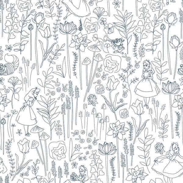 RoomMates Disney Alice in Wonderland Navy Garden Peel and Stick Wallpaper