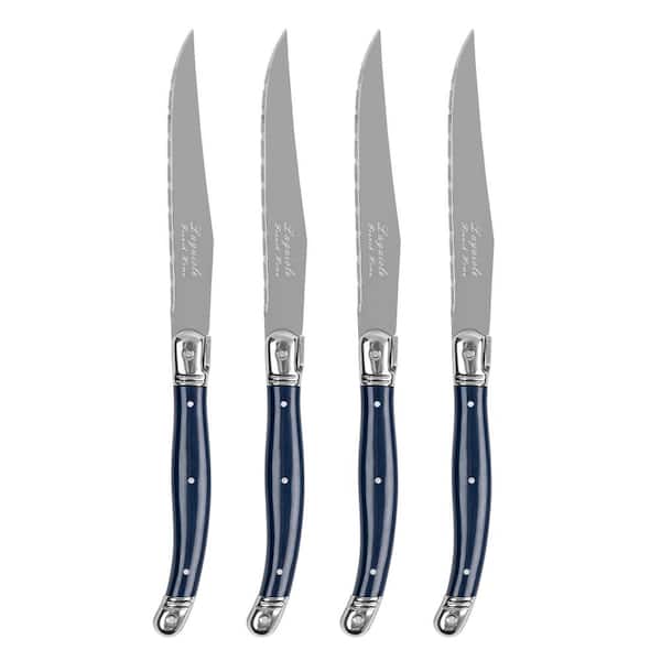 Laguiole Connoisseur 4-Piece Steak Knife Set with Navy Handles