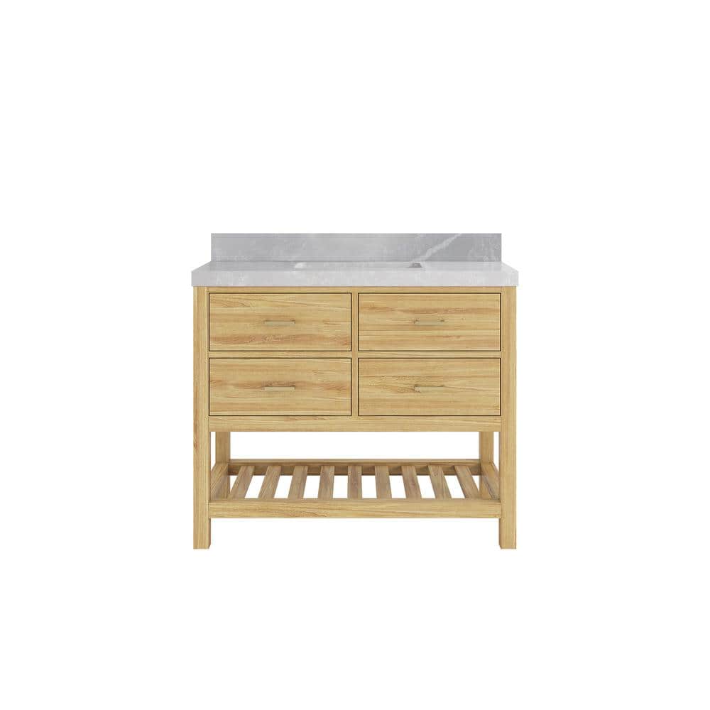 Parker Teak 42 in. Single Sink Freestanding Light Natural Bath Vanity with Pearl Gray Quartz Top Unassembled price history on PriceWatchPro