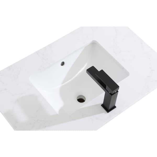 24 in. Single Sink Mocha Brown Bath Vanity with White Engineered Marble Top
