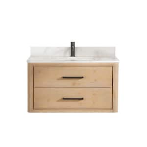 Cristo 36 in. W x 22 in. D x 20.6 in. H Single Sink Bath Vanity in Fir Wood Brown with White Quartz Stone Top