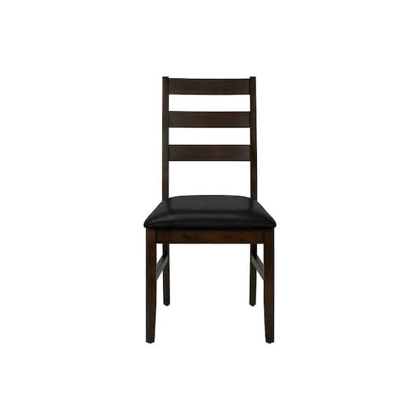Unbranded Black Leather Look Dining Chair Set of 2 with Brown Solid Wood