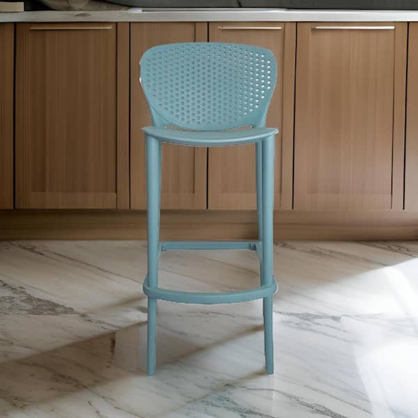 Benjara 26 in. Teal Green Low Back Plastic Bar Stool (Set of 4)