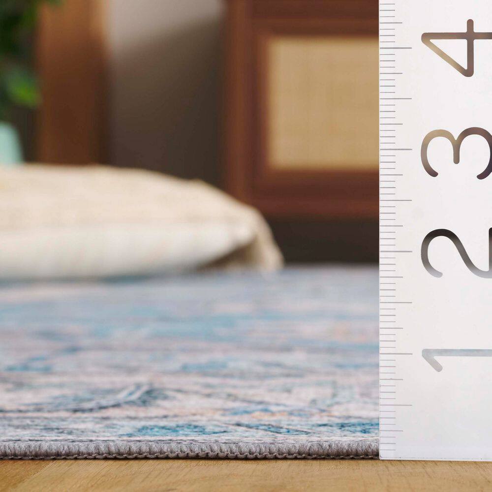 Arizona Gray and Turquoise Synthetic Washable Area Rug