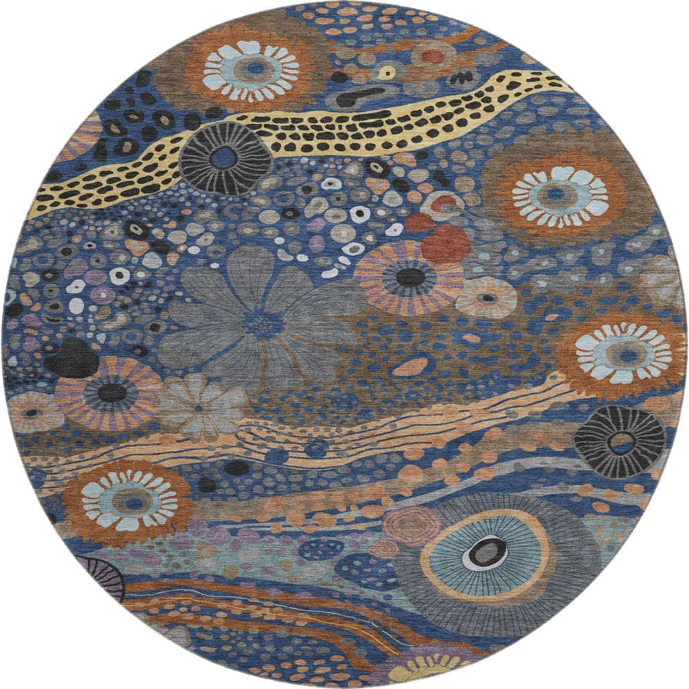 Mayfield Premium Machine Washable Abstract AMF2498 Navy 8 ft. x 8 ft. Round Rug price history on PriceWatchPro