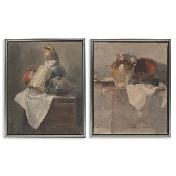 Vintage Sundries Still Lifes by Peter Dewint 2-Pieces Gray Floater Frame Food Graphic Art Print 21 in. x 17 in.
