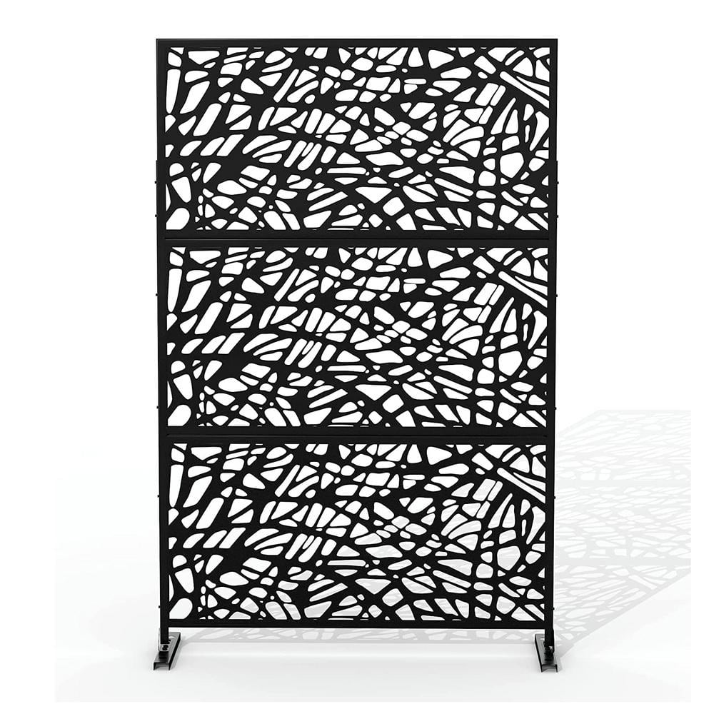 6.5 ft. H x 4 ft. L Laser Cut Black Metal Privacy Screen 3-Panels H ...