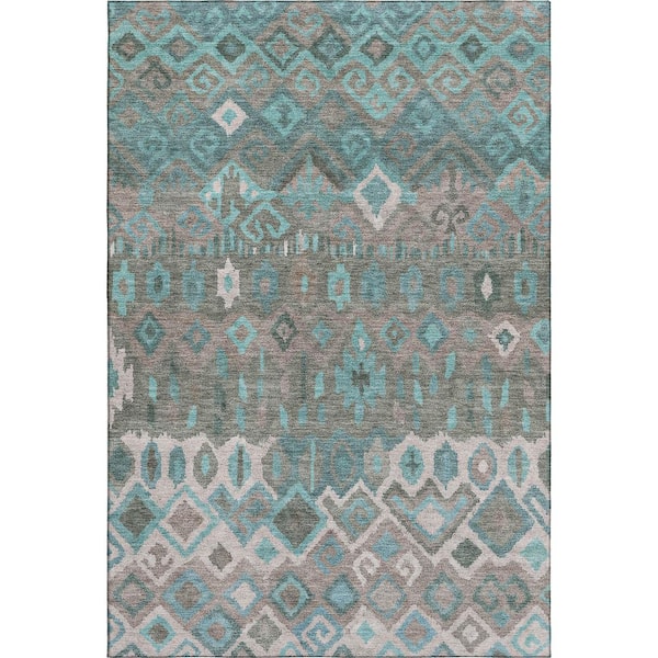 Mayfield Premium Machine Washable Abstract AMF2304 Teal 10 ft. x 14 ft. Area Rug