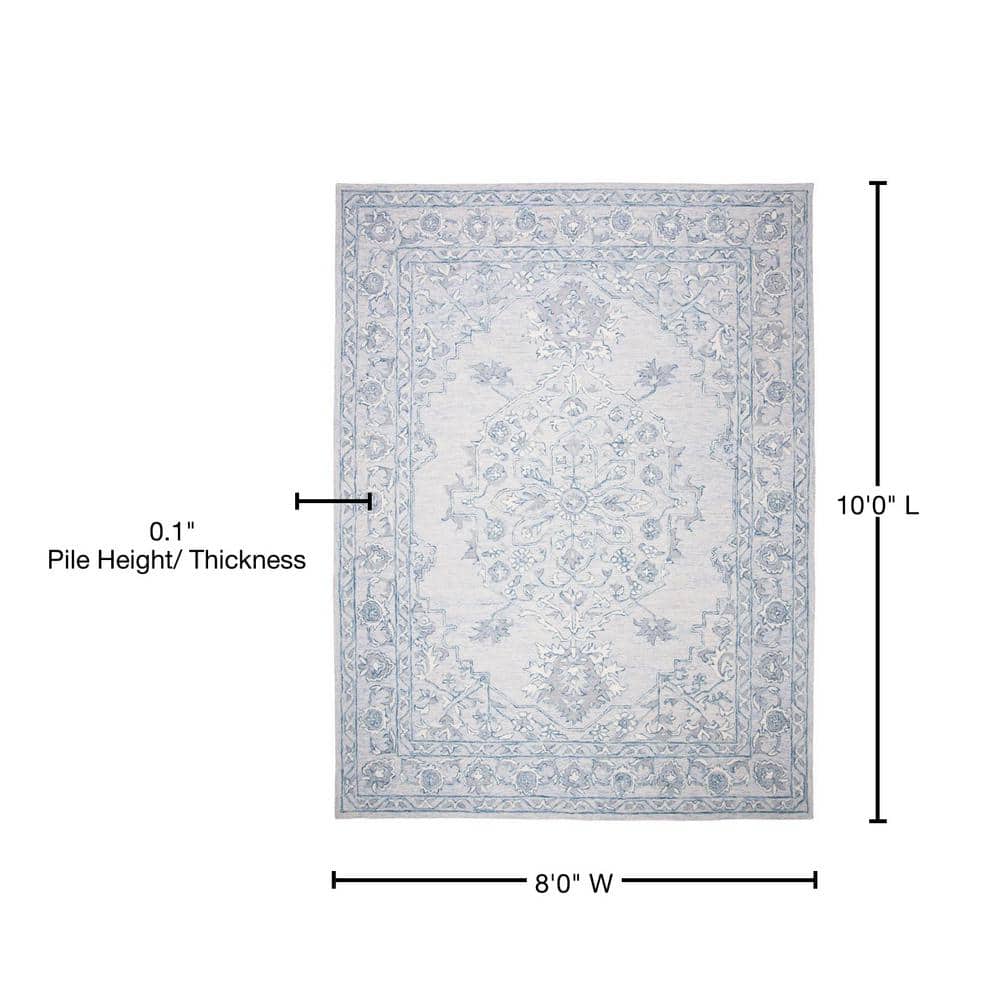 Hand-Tufted Elegance Light Blue & Ivory Wool Area Rug, 8' x 10'