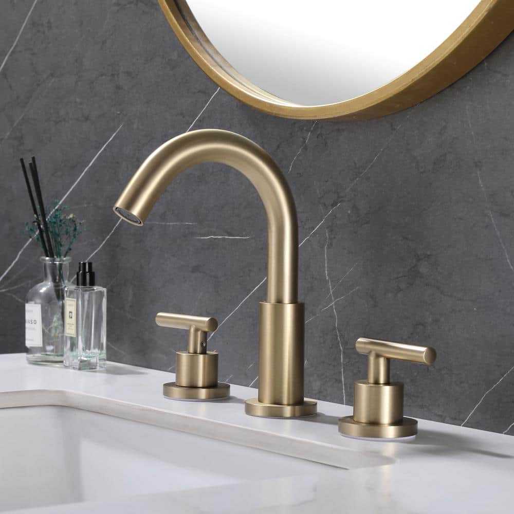 FLG 8 in. Widespread Double Handle Bathroom Faucet 3 Holes 304 Stainless Steel Sink Basin Faucets in Brushed Gold