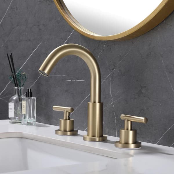 FLG 8 in. Widespread Double Handle Bathroom Sink Faucet 3 Holes Brass Modern Vanity Basin Faucets in Brushed Gold