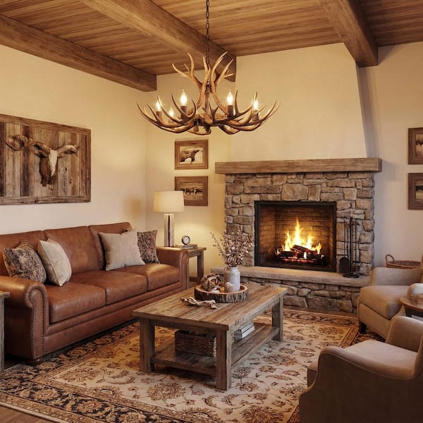 Eldora 36 in. 8-Light Brown Rustic Farmhouse Adjustable Resin Antler LED Chandelier