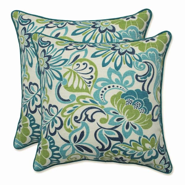 Pillow Perfect Floral Blue Square Outdoor Square Throw Pillow 2-Pack